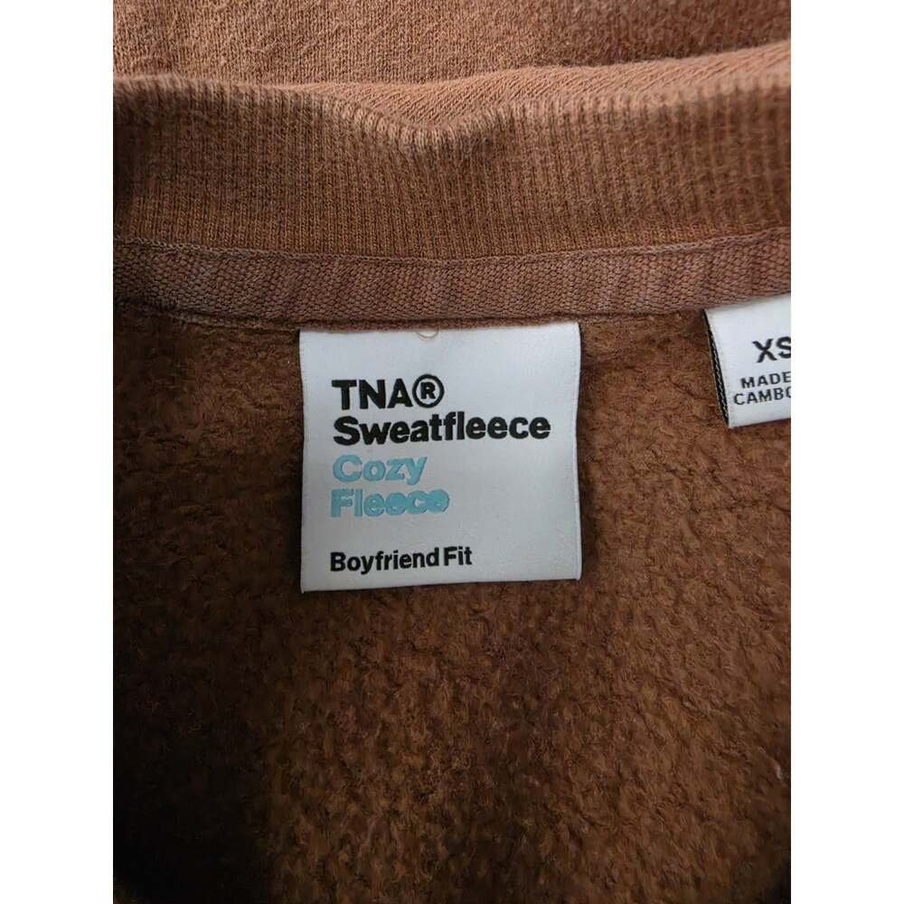 Aritzia TNA Cozy fleece Boyfriend Sweater SZ XS Crewneck Brown Sweatfleece - Picture 8 of 11